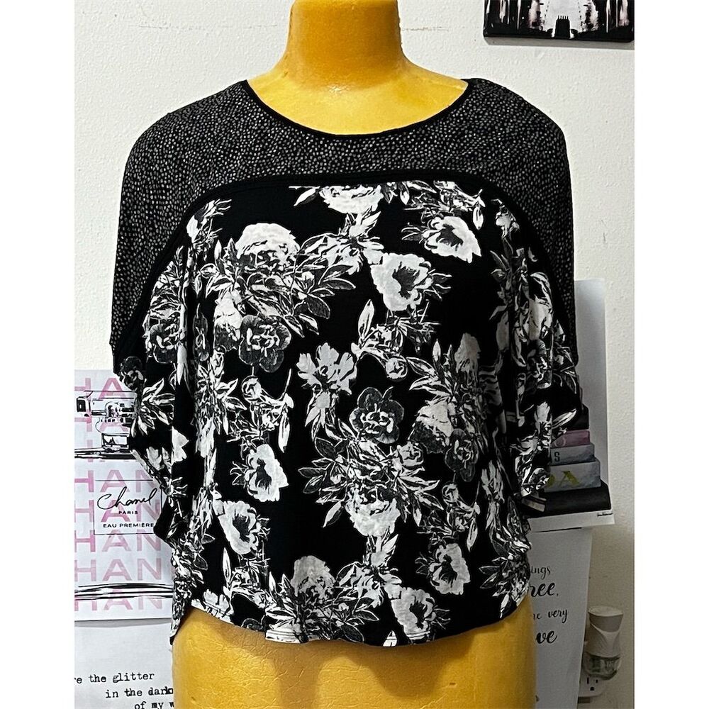 H&M Women's Floral Blouse Size L Multicolor Crew Neck Short Sleeve